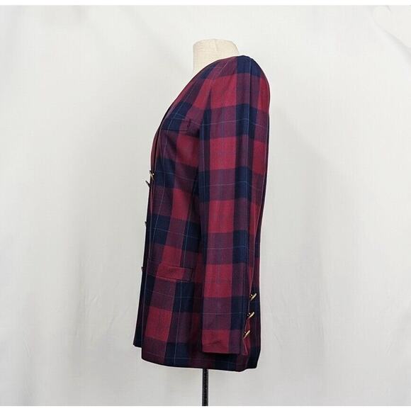 Vintage 90s Jacket Red Blue Plaid Double Breast Oversize Blazer Misses Size 8 - Picture 5 of 9